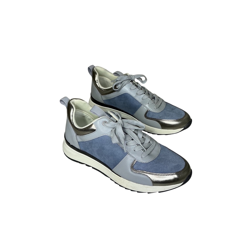 Nordstrom Rack Womens Blue Suede Metallic Colorblock Low Top Sneakers 7.5